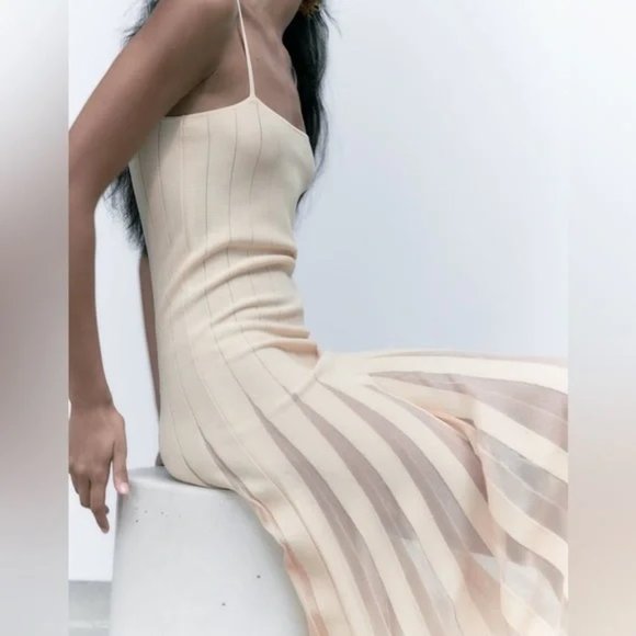 Zara Sheer Pleated Knit Dress New - Picture 2 of 6
